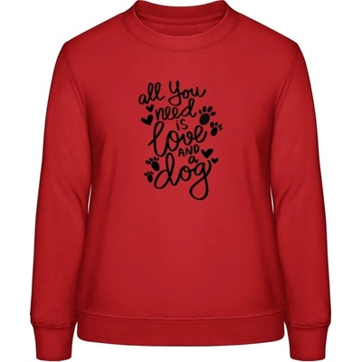 AWDis Sweat mikina Nápis All you need is love and a Dog Ohnivá červená
