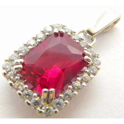 Klenoty Budín Mohutný zlatý přívěsek z bílého zlata s červeným rubínem a zirkony 585 HK3233