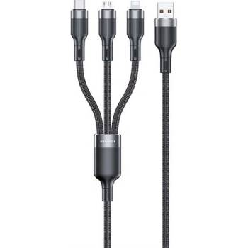Awei CL-975 кабел за данни 3в1 USB - Type-C/молния/микроUSB, 120 см, ЧЕРЕН (CL-975)