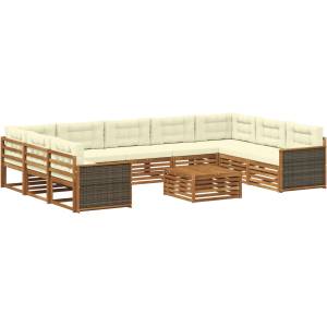 vidaXL Комплект дивани за открито 10 бр. Натурален и Крема (3383858)