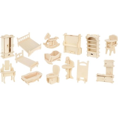 Kruzzel Дървен комплект Kruzzel - Mебели за кукли, 34 броя (KRU23542)