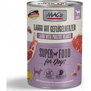 MAC's Mac’s Dog Adult, консерва за пораснали кучета, БЕЗ ЗЪРНО, с агне и пилешки сърца (мин. 70% месо), 800 гр - Германия - 910VE