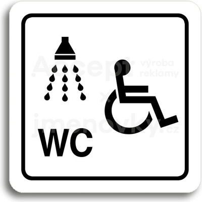 ACCEPT Piktogram sprcha, WC invalidé - bílá tabulka - černý tisk