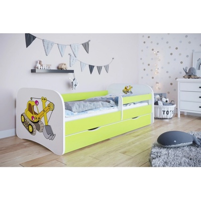 Kocot kids Babydreams bagr zelená se šuplíky s matrací