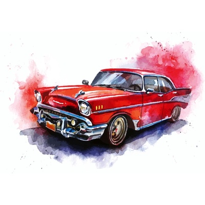 DIMEX ART Флизелинов фототапет илюстрирана червена кола 375 x 250 см