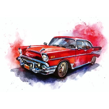 DIMEX ART s. r. o Флизелинов фототапет илюстрирана червена кола 375 x 250 см