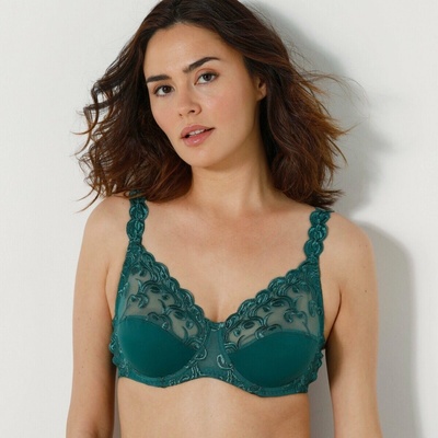 Blancheporte Súprava 2 podprseniek Sienne zn. Confidence Lingerie® z mikrovlákna a vyšívaného tylu s kosticami zelená+oranžová