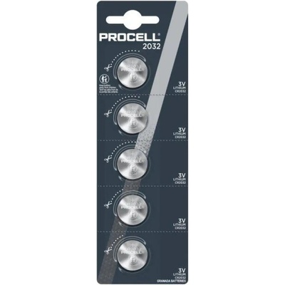 Бутонна батерия duracell procell cr2032, 3v, 5 бр. в блистер, Литиева, /цена за 1 батерия/ (procell-cr2032-5pk)