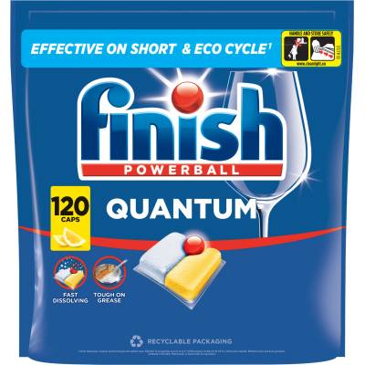 Finish Quantum All in 1 Lemon Капсули за съдомиялна машина 120 бр. + Подаръчен пробен продукт (5999109583352)