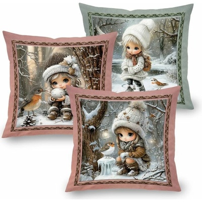 decoDoma decoDoma ORIGINAL COLLECTION Sada 3 ks povlaků na polštářky WINTER GIRLS 45 x 45 cm – Sleviste.cz