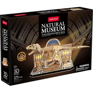 CubicFun Дървен 3D пъзел Cubic Fun от 279 части - Скелет на Т-рекс, с LED светлини (L546h)
