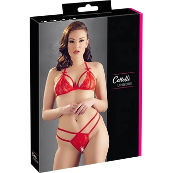 Cottelli Collection - секси отворен дантелен сутиен комплект - червен - L