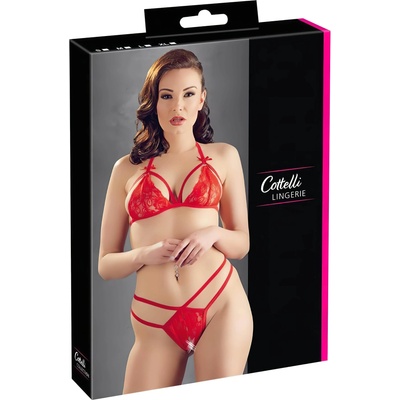Cottelli Collection - секси отворен дантелен сутиен комплект - червен - L