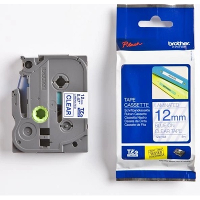 Páska do štítkovače Brother TZ-133, 12mm, modrý tisk/průsvitný podklad, originál