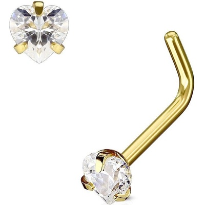 Šperky4U zlacený piercing do nosu srdíčko čirý kamínek N0068-GDC