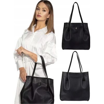 Wojewodzic Čierna kožená shopper kabelka A4 31916/E/FD01