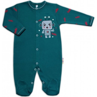 Baby Nellys Bavlnený dojčenský overal bez šľapiek Little Robot tmavo zelený