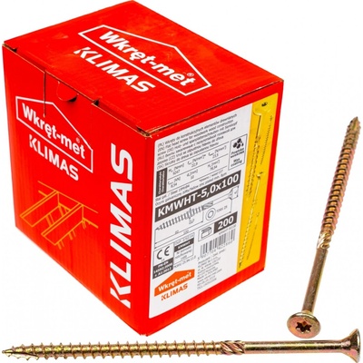 Klimas Wkret-Met TX 5x100mm - 200 ks - Skrutky / Vruty do dreva so zapustenou hlavou, WKCS