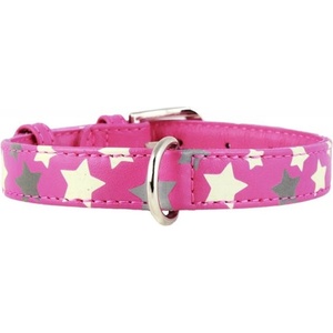 COLLAR Светещ кожен нашийник с звездички, розов 19 - 25см, 12мм