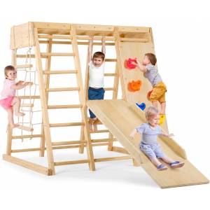 Ginger Home Детска Дървена Катерушка GINGER HOME, Пързалка, Стълби и Стена за Катерене, 119.5x109.5x119.5 см (11983092973832)