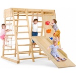 Ginger Home Детска Дървена Катерушка GINGER HOME, Пързалка, Стълби и Стена за Катерене, 119.5x109.5x119.5 см