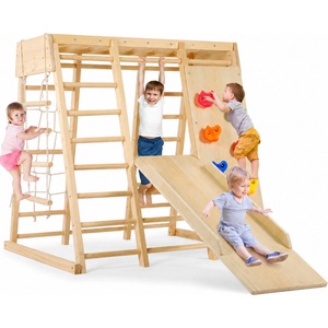 Ginger Home Детска Дървена Катерушка GINGER HOME, Пързалка, Стълби и Стена за Катерене, 119.5x109.5x119.5 см