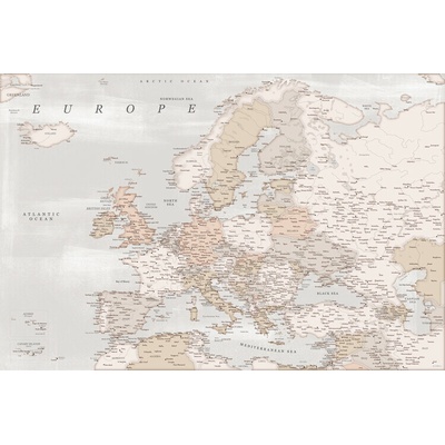 Plagát, Obraz - Detailed map of Europe in rustic style, Blursbyai, 40 × 26.7 cm