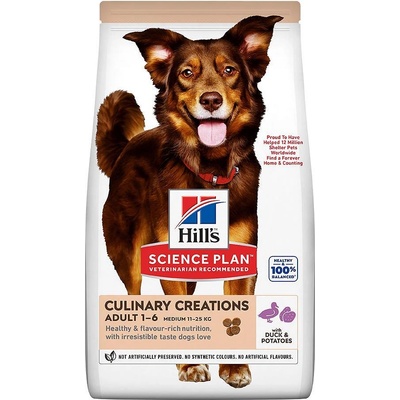 Hill's Hill's Science Plan CULINARY CREATIONS Canine Adult Medium Duck&Potatoes - пълноценна суха храна за кучета от средни породи над 1 година, с патешко и картофи - 12+2 кг
