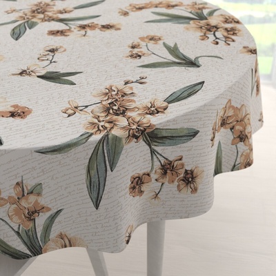 Biante bavlna okrúhly obrus Sandra SA-624 Hnedé orchidey na bielom Ø 110 cm