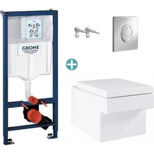 GROHE Комплект казанче Grohe Rapid SL с хромиран капак Skate Air и тоалетна чиния Grohe Cube Ceramic Triple Vortex PureGuard с плавно затваряне (38721001+3924500H+39488000)