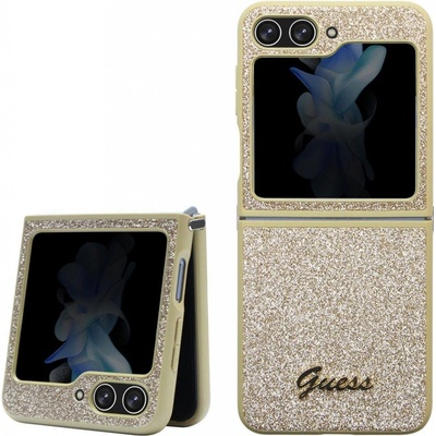 Pouzdro Guess PC/TPU Glitter Flakes Metal Logo Samsung Galaxy Z Flip 5 Gold