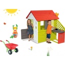 Smoby Set domček Pretty Nature s letnou kuchynkou a okenicou+fúrik s dvoma kolesami a vedro set s mlynom 6 dielov