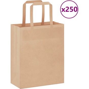 vidaXL Хартиени торбички 250 бр с дръжки кафяви 18x8x22 см (4101810)