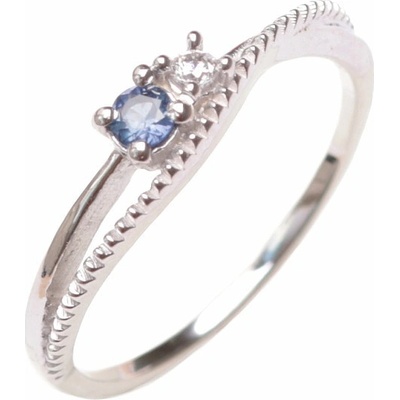 Nefertitis Prsten stříbrný s broušeným modrým safírem a zirkonem 031121 SAF