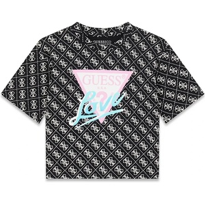 GUESS Черна тениска с бели лога за момиче и с лого Guess Love