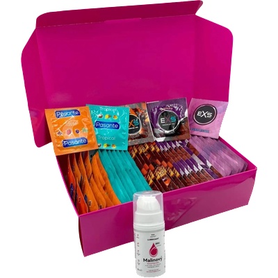 Sexy Elephant Набор ароматизированных презервативов - Tasty pack (72 ks) + смазывающий гель SE Raspberry 15 мл + силиконови белезници Handcuffs