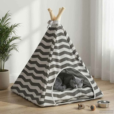 VidaXL Pet teepee s polštářem bílá/šedá 40 x 40 x 50 cm – Zbozi.Blesk.cz