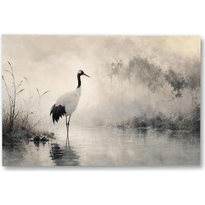 Plakát – Jeřáb v mlze u vody 135 × 90 cm Bez rámu Ne Bez rámu
