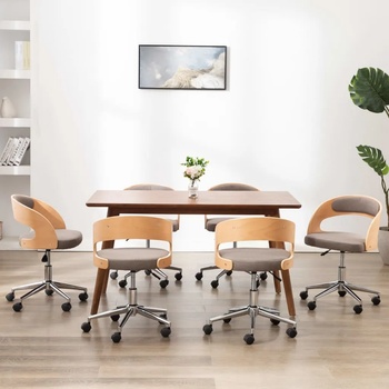 vidaXL Въртящи трапезни столове, 6 бр, таупе, извито дърво и текстил (3054925)