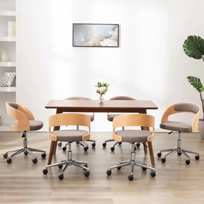 vidaXL Въртящи трапезни столове, 6 бр, таупе, извито дърво и текстил (3054925)