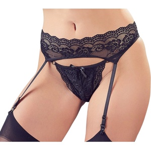 Cottelli Collection - дантелен жартиерен колан и прашки - черен - M