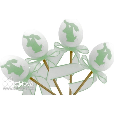 BD-TOVA Bílé vajíčko se zeleným zajíčkem zápich 4 ks