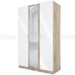 Bogdan Furniture I Трикрилен гардероб Mod 1003 с огледало, Сонома арвен/Бял гланц