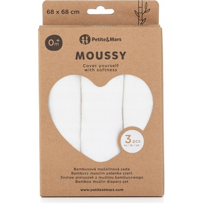 PETITE&MARS bambusová mušelínová Moussy Total White 68 x 68 cm 3 ks