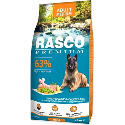 Rasco Premium Adult Medium kurča s ryžou 15 kg