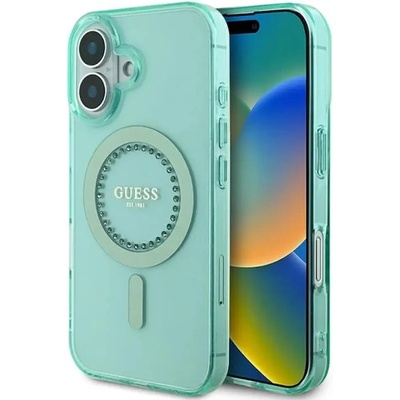 GUESS Калъф Guess IML Rhinestones MagSafe за iPhone 16 - зелен (3666339305901)