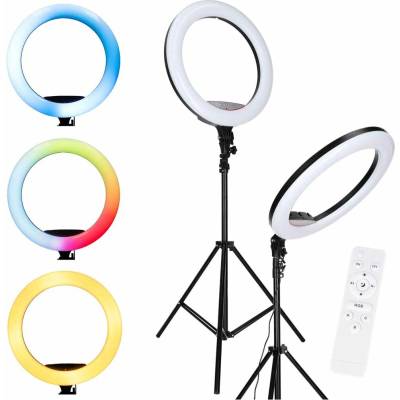 RGB LED kruhové svetlo na statíve s 3 držiakmi telefónu (45 cm)