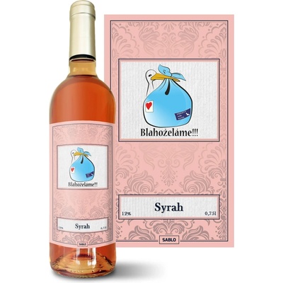 Sablio Blahoželáme!!! 2 Syrah ružové suché víno 12 % 0,75 l (čistá fľaša)