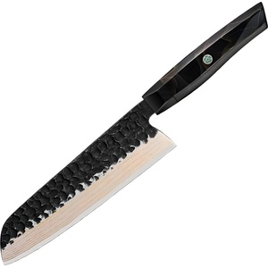 HARAHU Дамаски кухненски нож ZA-37581 - Santoku / Черен / Кафяв KP37581
