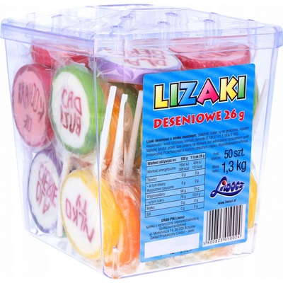 Liwocz Lízátka desénová ovocná s nápisy k Valentýnu box 50 x 26 g 1,3 kg